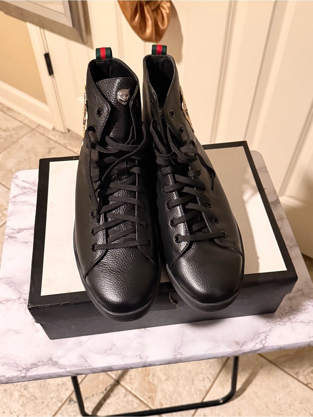 Black Men's High-Top Leather Gucci Sneaker